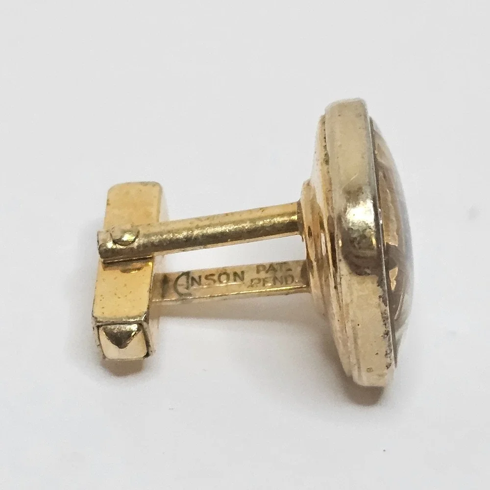 Vintage Anson Masonic Mother of Pearl Gold Tone Single Cufflink G Square Compass